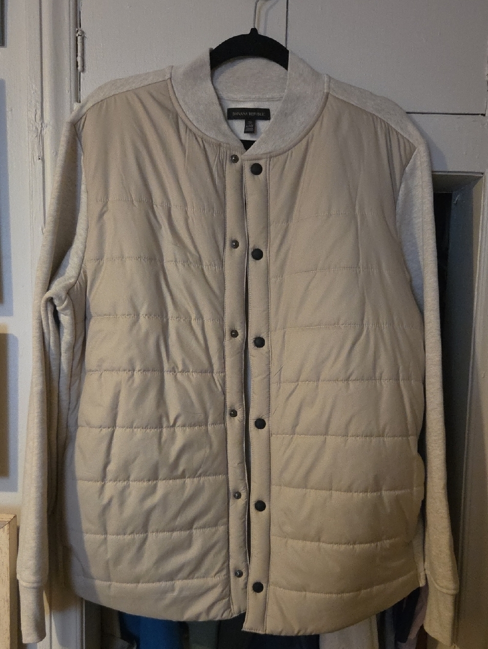 Banana Republic Quilted Button-Up Bomber Jacket in Light Tan